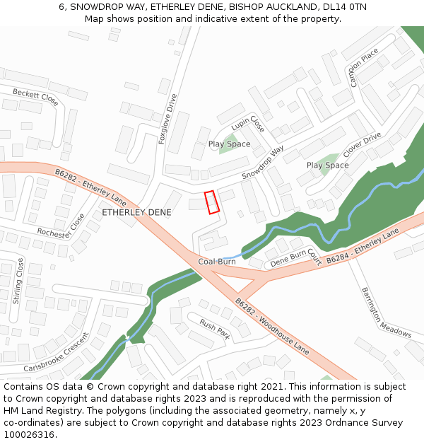 6, SNOWDROP WAY, ETHERLEY DENE, BISHOP AUCKLAND, DL14 0TN: Location map and indicative extent of plot