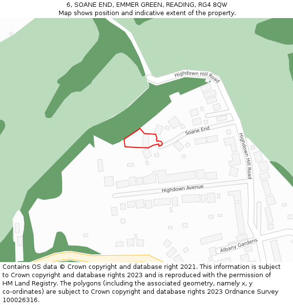 6, SOANE END, EMMER GREEN, READING, RG4 8QW: Location map and indicative extent of plot