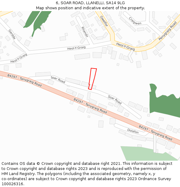 6, SOAR ROAD, LLANELLI, SA14 9LG: Location map and indicative extent of plot