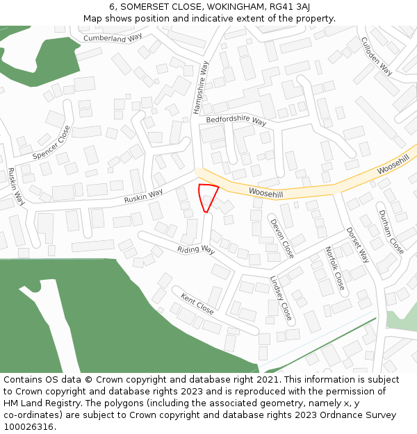 6, SOMERSET CLOSE, WOKINGHAM, RG41 3AJ: Location map and indicative extent of plot