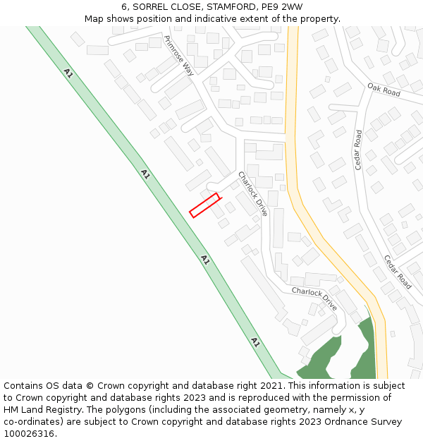 6, SORREL CLOSE, STAMFORD, PE9 2WW: Location map and indicative extent of plot