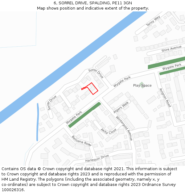 6, SORREL DRIVE, SPALDING, PE11 3GN: Location map and indicative extent of plot