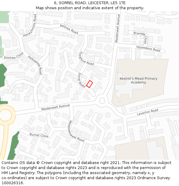 6, SORREL ROAD, LEICESTER, LE5 1TE: Location map and indicative extent of plot