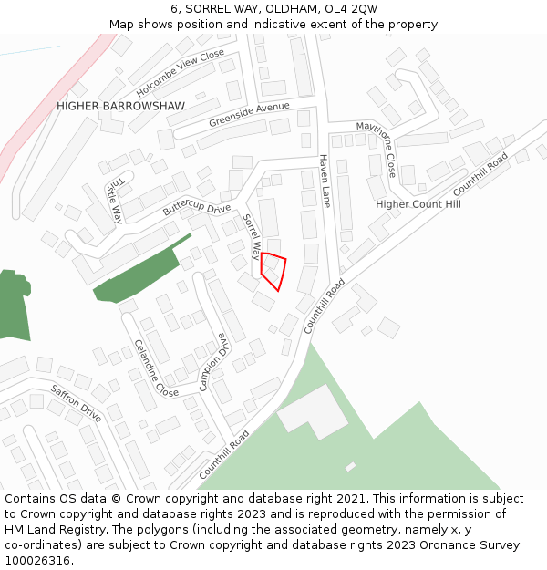 6, SORREL WAY, OLDHAM, OL4 2QW: Location map and indicative extent of plot