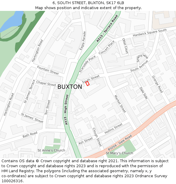 6, SOUTH STREET, BUXTON, SK17 6LB: Location map and indicative extent of plot