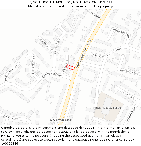 6, SOUTHCOURT, MOULTON, NORTHAMPTON, NN3 7BB: Location map and indicative extent of plot