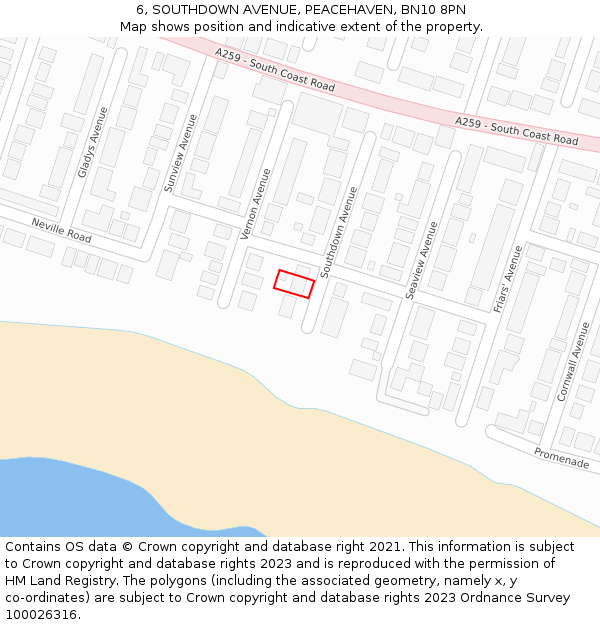 6, SOUTHDOWN AVENUE, PEACEHAVEN, BN10 8PN: Location map and indicative extent of plot