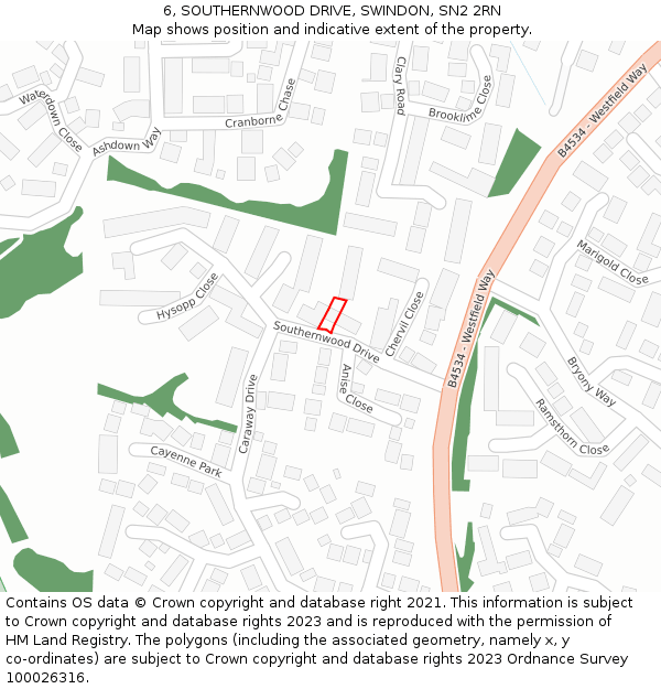 6, SOUTHERNWOOD DRIVE, SWINDON, SN2 2RN: Location map and indicative extent of plot