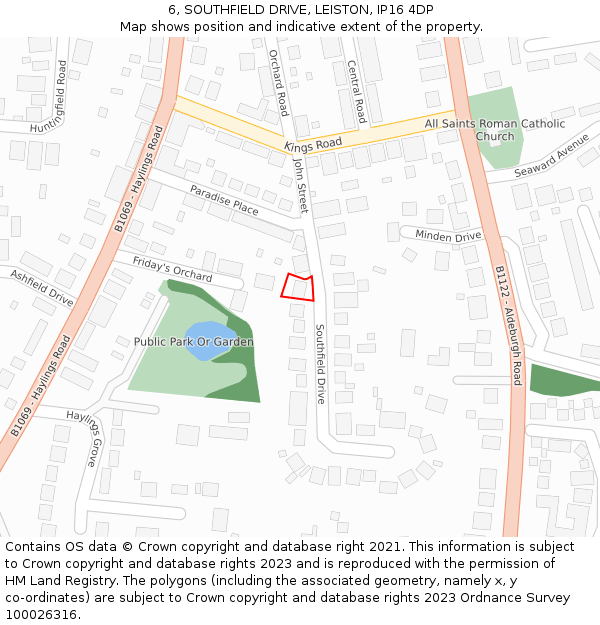 6, SOUTHFIELD DRIVE, LEISTON, IP16 4DP: Location map and indicative extent of plot