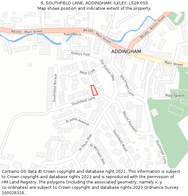 6, SOUTHFIELD LANE, ADDINGHAM, ILKLEY, LS29 0SS: Location map and indicative extent of plot