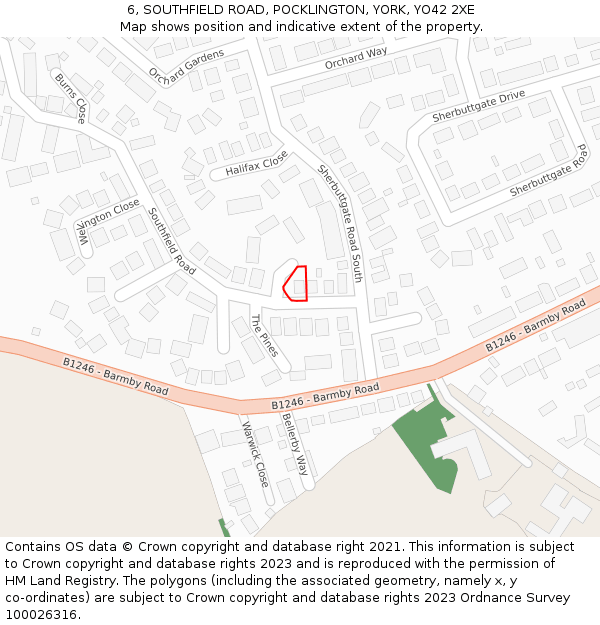 6, SOUTHFIELD ROAD, POCKLINGTON, YORK, YO42 2XE: Location map and indicative extent of plot