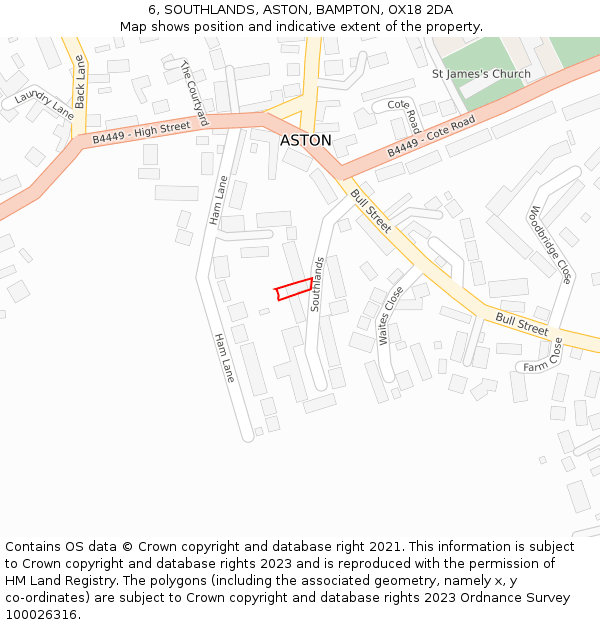 6, SOUTHLANDS, ASTON, BAMPTON, OX18 2DA: Location map and indicative extent of plot