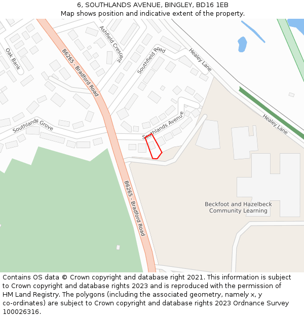 6, SOUTHLANDS AVENUE, BINGLEY, BD16 1EB: Location map and indicative extent of plot