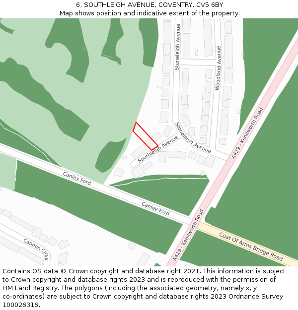 6, SOUTHLEIGH AVENUE, COVENTRY, CV5 6BY: Location map and indicative extent of plot