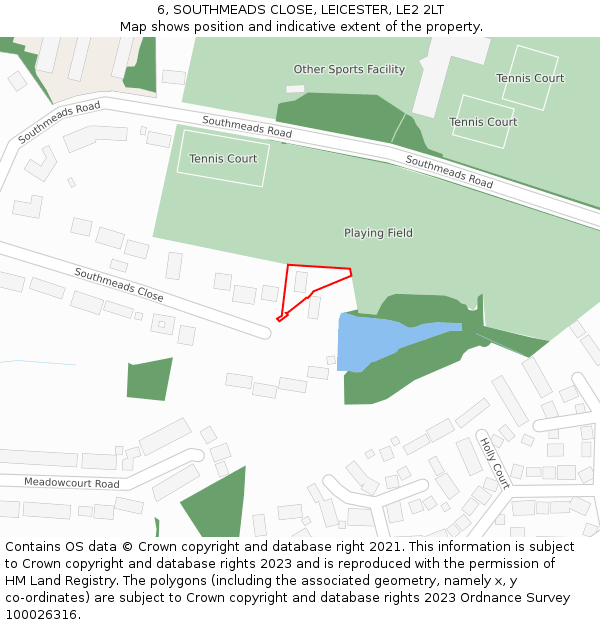 6, SOUTHMEADS CLOSE, LEICESTER, LE2 2LT: Location map and indicative extent of plot