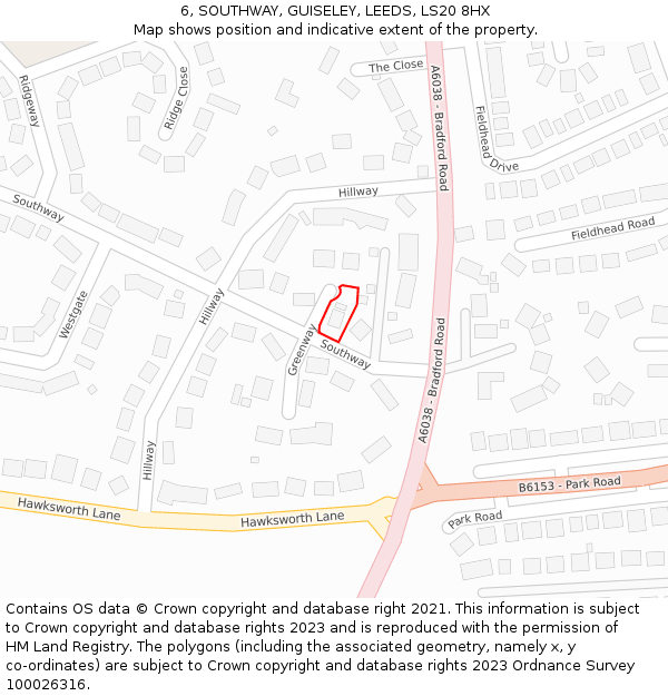 6, SOUTHWAY, GUISELEY, LEEDS, LS20 8HX: Location map and indicative extent of plot