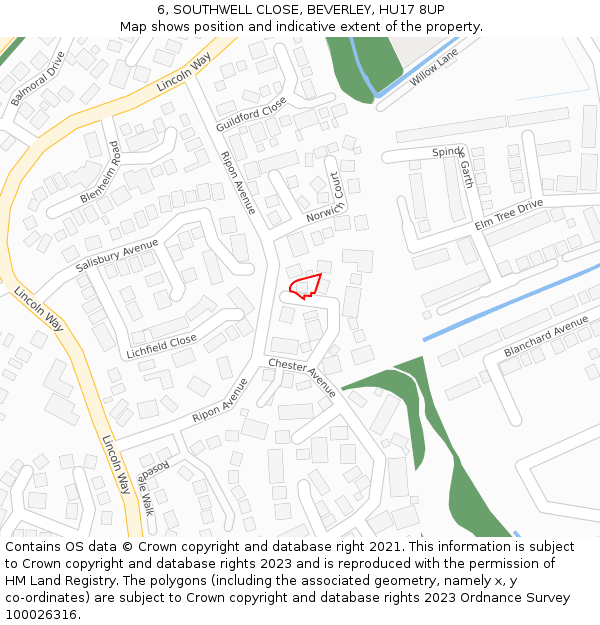 6, SOUTHWELL CLOSE, BEVERLEY, HU17 8UP: Location map and indicative extent of plot