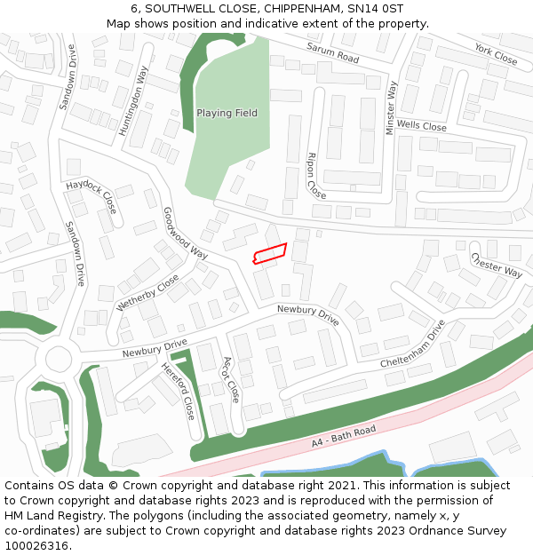 6, SOUTHWELL CLOSE, CHIPPENHAM, SN14 0ST: Location map and indicative extent of plot