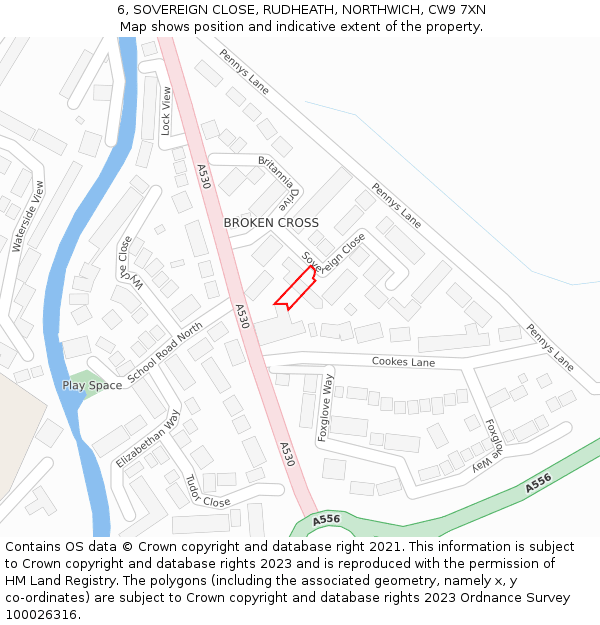 6, SOVEREIGN CLOSE, RUDHEATH, NORTHWICH, CW9 7XN: Location map and indicative extent of plot