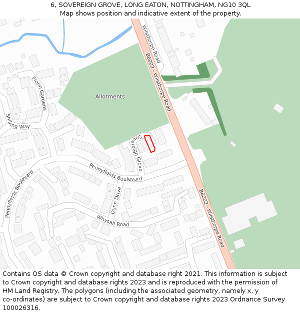 6, SOVEREIGN GROVE, LONG EATON, NOTTINGHAM, NG10 3QL: Location map and indicative extent of plot