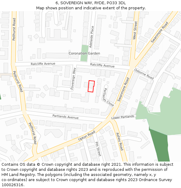 6, SOVEREIGN WAY, RYDE, PO33 3DL: Location map and indicative extent of plot