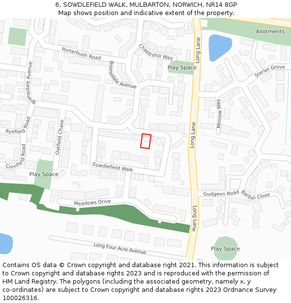 6, SOWDLEFIELD WALK, MULBARTON, NORWICH, NR14 8GP: Location map and indicative extent of plot