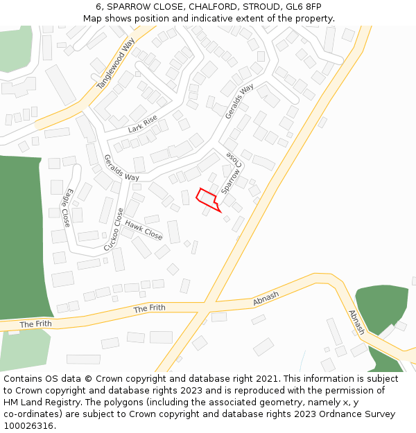 6, SPARROW CLOSE, CHALFORD, STROUD, GL6 8FP: Location map and indicative extent of plot