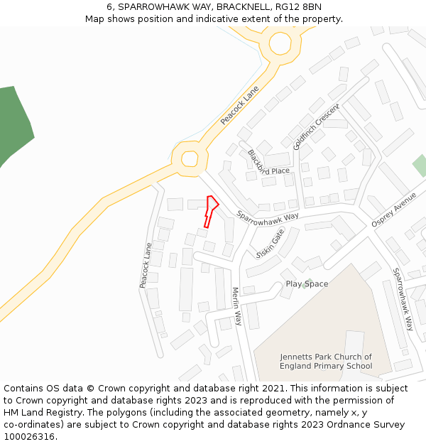 6, SPARROWHAWK WAY, BRACKNELL, RG12 8BN: Location map and indicative extent of plot