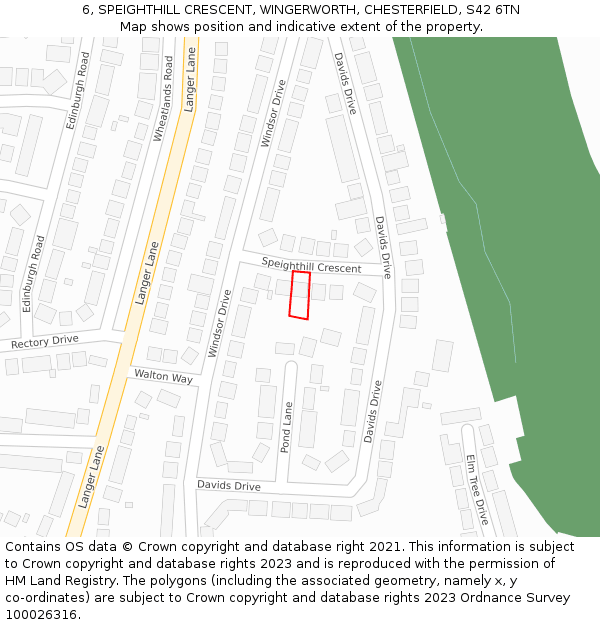 6, SPEIGHTHILL CRESCENT, WINGERWORTH, CHESTERFIELD, S42 6TN: Location map and indicative extent of plot