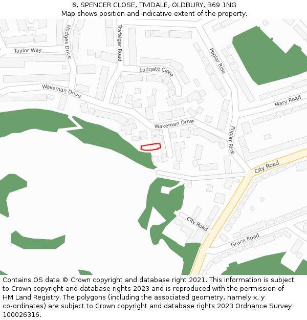 6, SPENCER CLOSE, TIVIDALE, OLDBURY, B69 1NG: Location map and indicative extent of plot