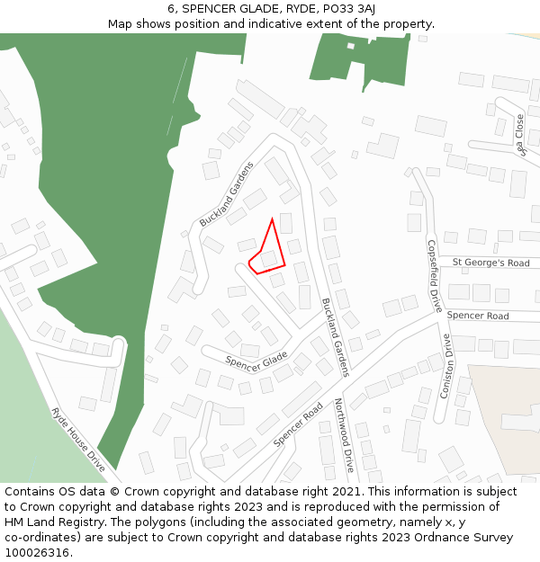 6, SPENCER GLADE, RYDE, PO33 3AJ: Location map and indicative extent of plot