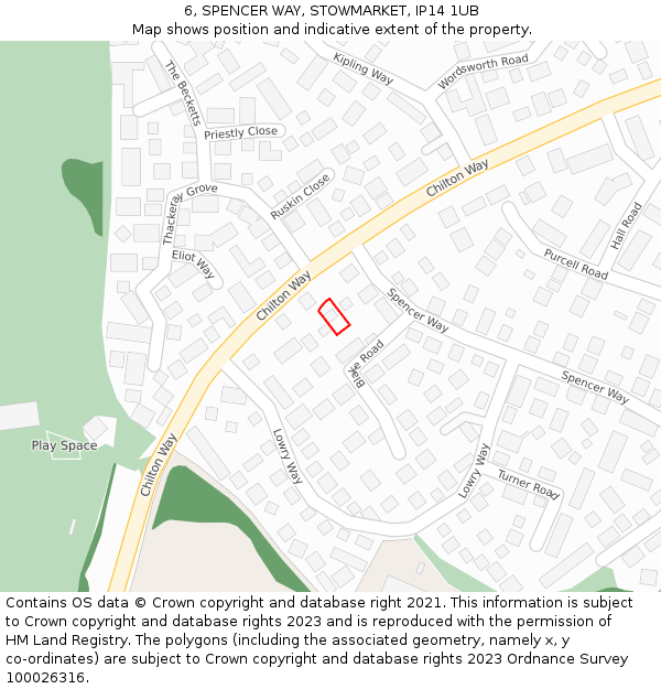 6, SPENCER WAY, STOWMARKET, IP14 1UB: Location map and indicative extent of plot