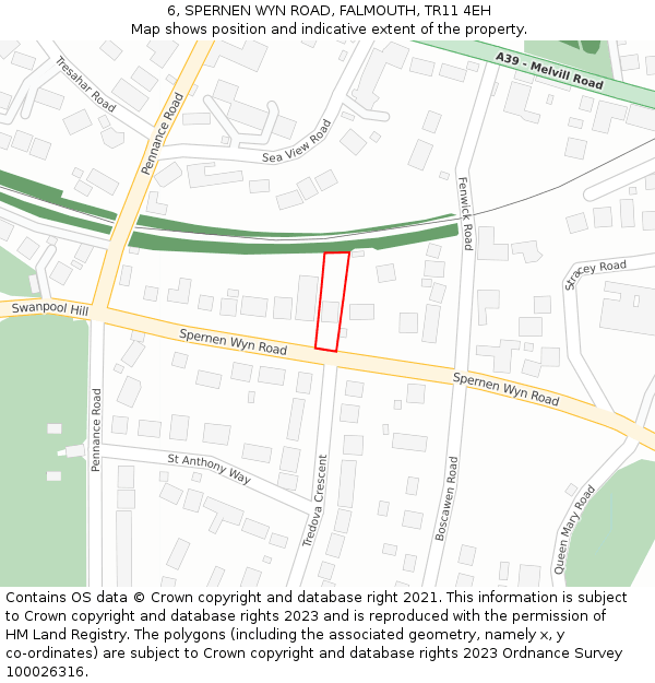 6, SPERNEN WYN ROAD, FALMOUTH, TR11 4EH: Location map and indicative extent of plot