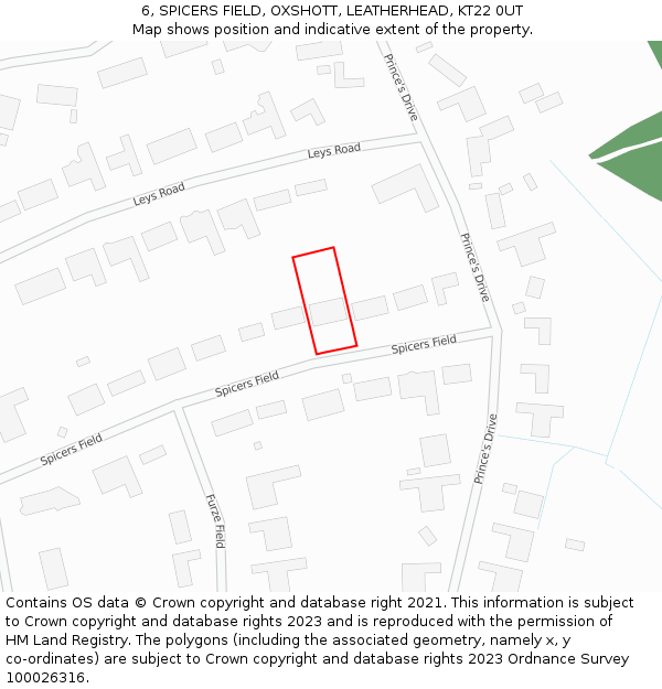 6, SPICERS FIELD, OXSHOTT, LEATHERHEAD, KT22 0UT: Location map and indicative extent of plot