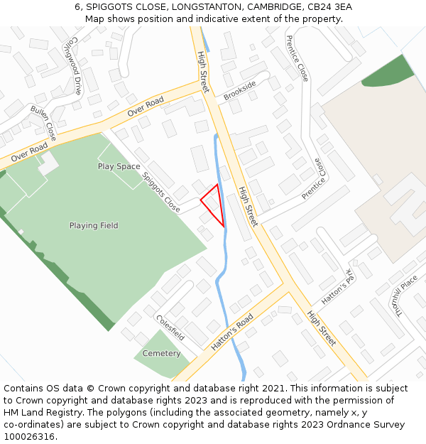 6, SPIGGOTS CLOSE, LONGSTANTON, CAMBRIDGE, CB24 3EA: Location map and indicative extent of plot