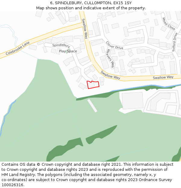 6, SPINDLEBURY, CULLOMPTON, EX15 1SY: Location map and indicative extent of plot
