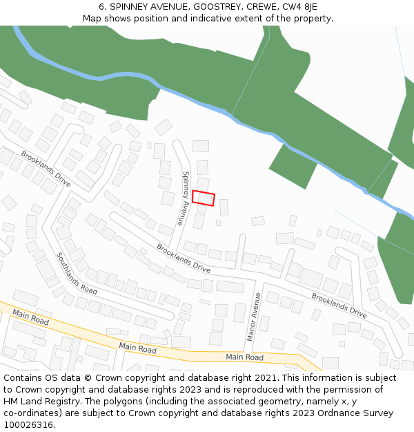 6, SPINNEY AVENUE, GOOSTREY, CREWE, CW4 8JE: Location map and indicative extent of plot