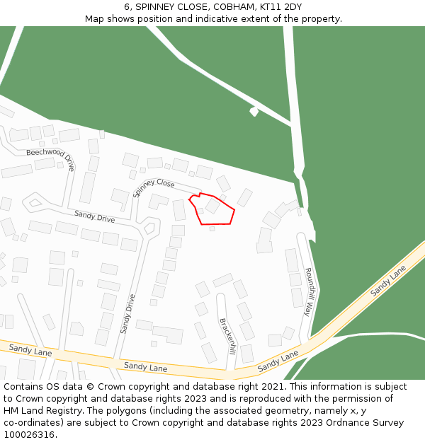 6, SPINNEY CLOSE, COBHAM, KT11 2DY: Location map and indicative extent of plot