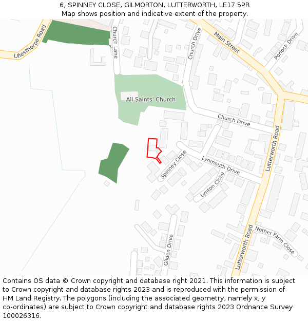 6, SPINNEY CLOSE, GILMORTON, LUTTERWORTH, LE17 5PR: Location map and indicative extent of plot