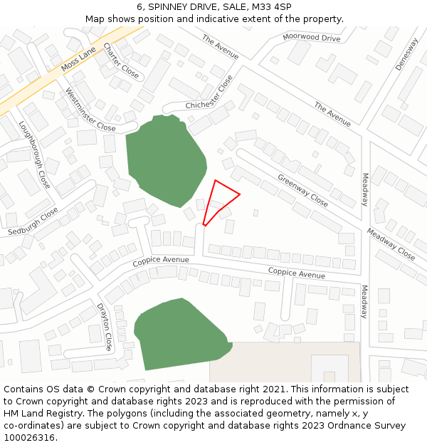 6, SPINNEY DRIVE, SALE, M33 4SP: Location map and indicative extent of plot