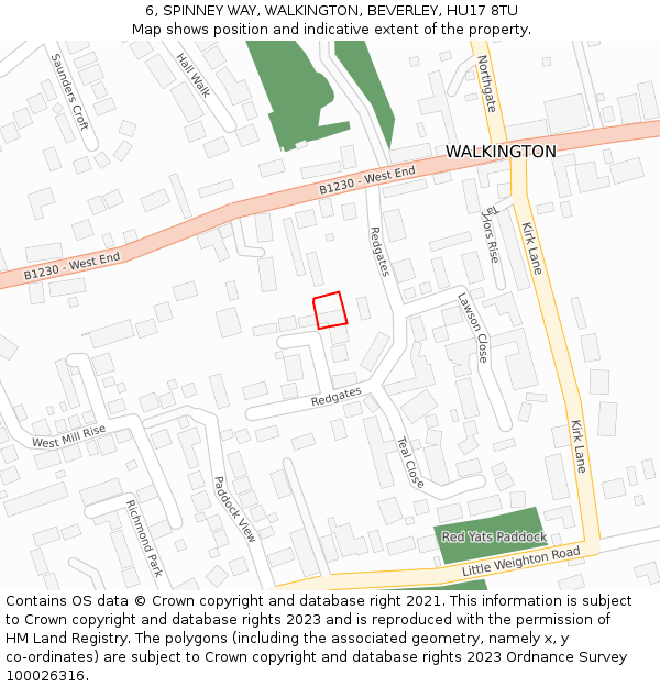 6, SPINNEY WAY, WALKINGTON, BEVERLEY, HU17 8TU: Location map and indicative extent of plot
