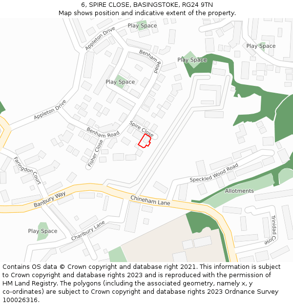 6, SPIRE CLOSE, BASINGSTOKE, RG24 9TN: Location map and indicative extent of plot