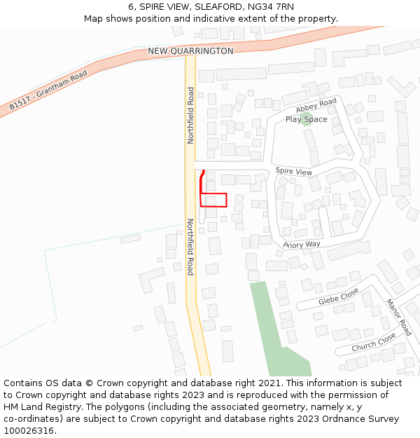 6, SPIRE VIEW, SLEAFORD, NG34 7RN: Location map and indicative extent of plot