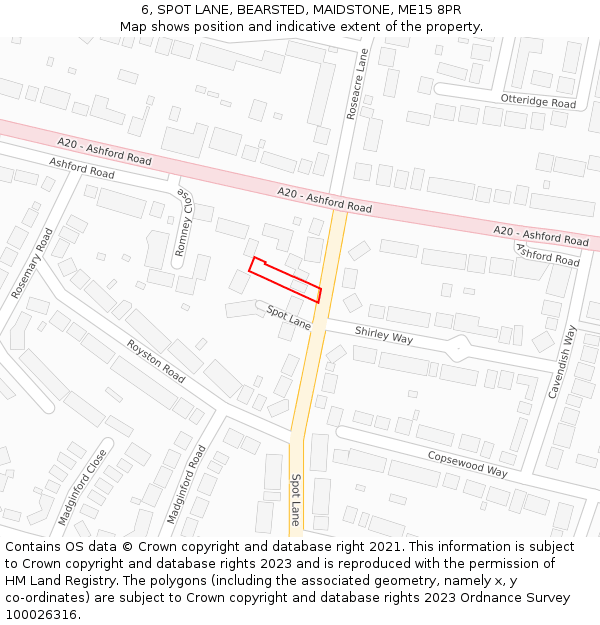 6, SPOT LANE, BEARSTED, MAIDSTONE, ME15 8PR: Location map and indicative extent of plot