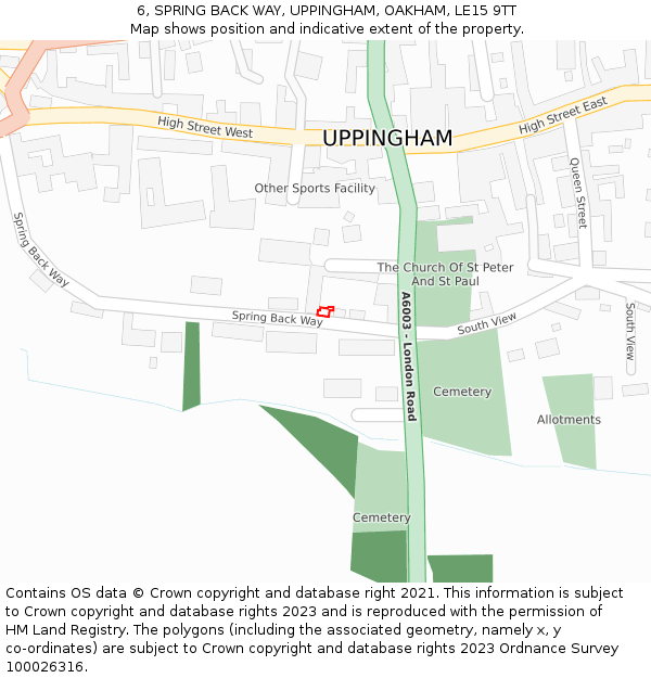 6, SPRING BACK WAY, UPPINGHAM, OAKHAM, LE15 9TT: Location map and indicative extent of plot