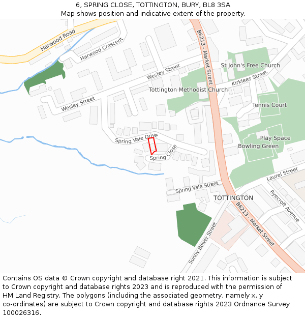 6, SPRING CLOSE, TOTTINGTON, BURY, BL8 3SA: Location map and indicative extent of plot
