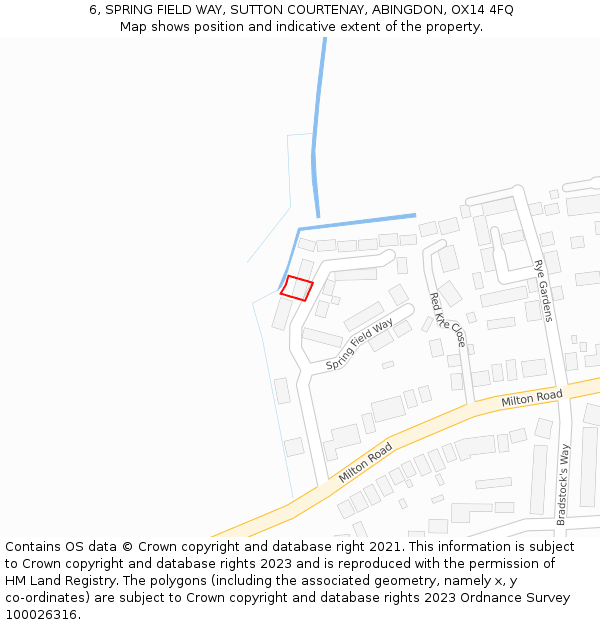 6, SPRING FIELD WAY, SUTTON COURTENAY, ABINGDON, OX14 4FQ: Location map and indicative extent of plot