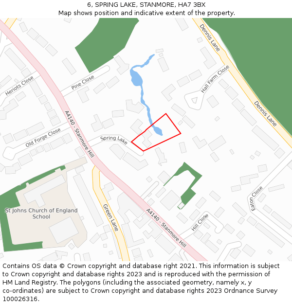 6, SPRING LAKE, STANMORE, HA7 3BX: Location map and indicative extent of plot