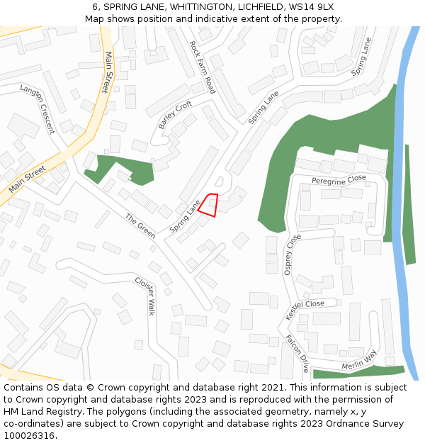 6, SPRING LANE, WHITTINGTON, LICHFIELD, WS14 9LX: Location map and indicative extent of plot