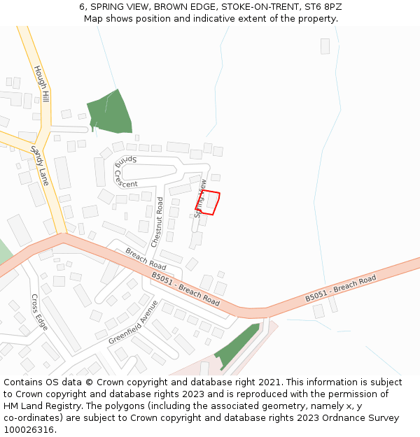 6, SPRING VIEW, BROWN EDGE, STOKE-ON-TRENT, ST6 8PZ: Location map and indicative extent of plot